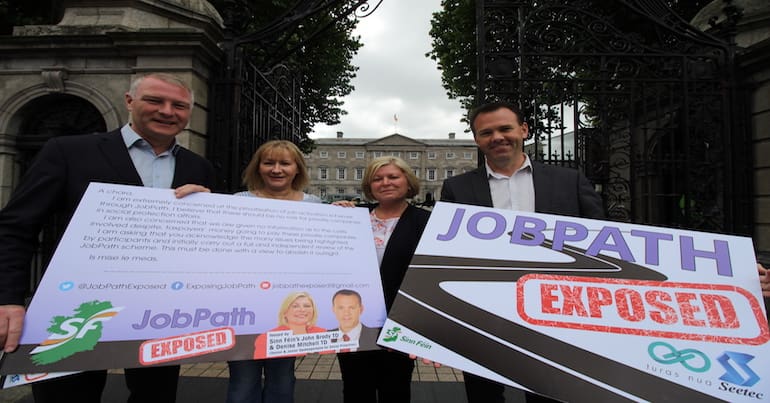 Sinn Féin ministers protesting JobPath outside Irish parliament