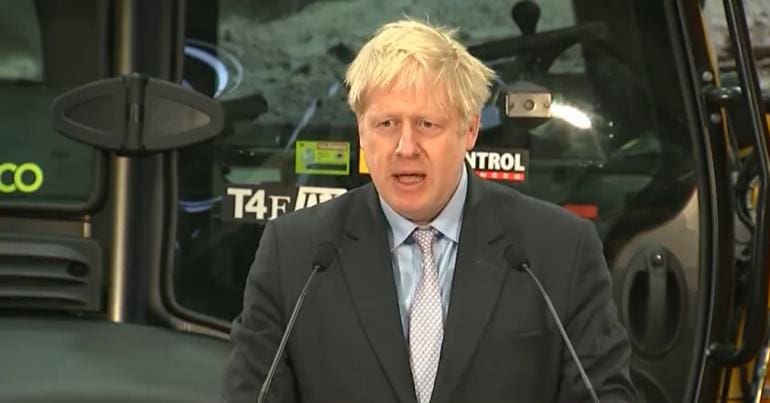 Boris Johnson speaking at JCB headquarters
