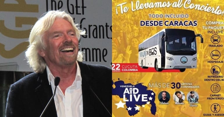 Richard Branson and a Venezuela luxury Live Aid package poster