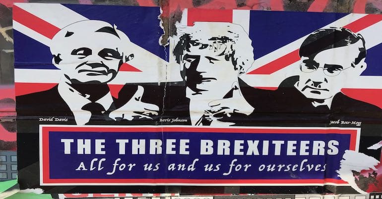 Poster of Brexit architects David Davis, Boris Johnson, and Jacob Rees-Mogg