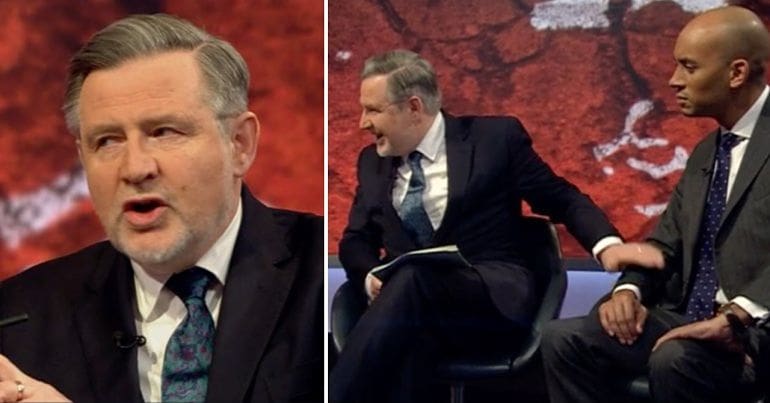 Barry Gardiner sitting next to Chuka Umunna on Newsnight