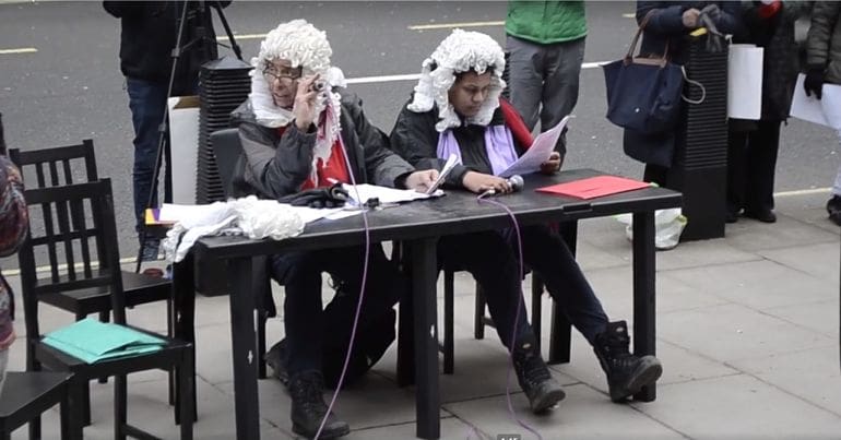 Mock trial outside the Home Office