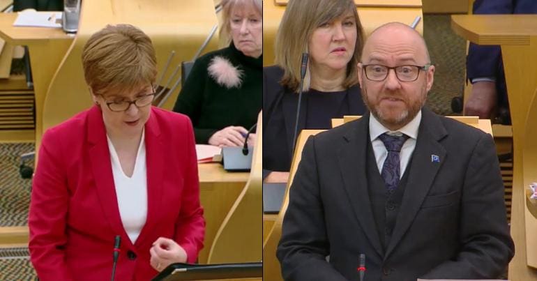 Patrick Harvie questions Nicola Sturgeon in Holyrood over Raytheon support