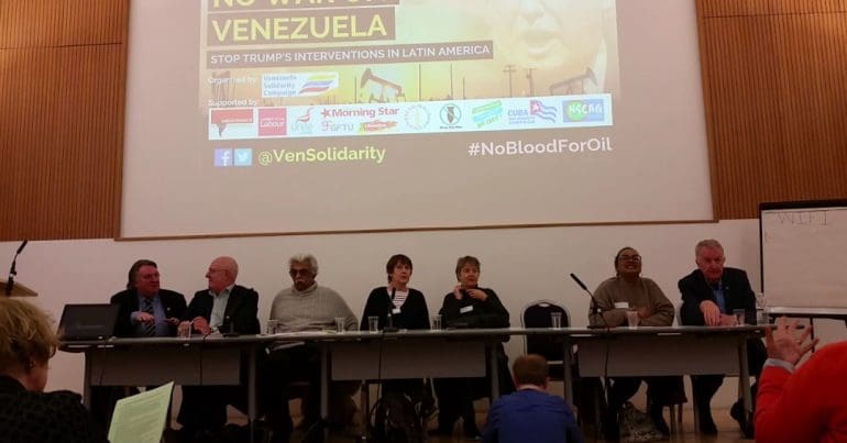 Panel of speakers Venezuela Solidarity Campaign emergency meeting 31 Jan 2019 770 x 403