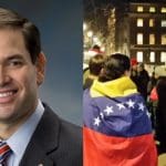 Marco Rubio and people wearing Venezuelan flags