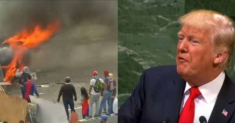 Venezuelans mob burning truck and Trump sanctions on Venezuela 770 x 403