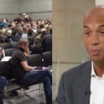 Crowds of Labour members in Streatham picture next to Labour MP Chuka Umunna