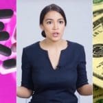 Alexandria Ocasio-Cortez pictured next to some pharmaceuticals and cash