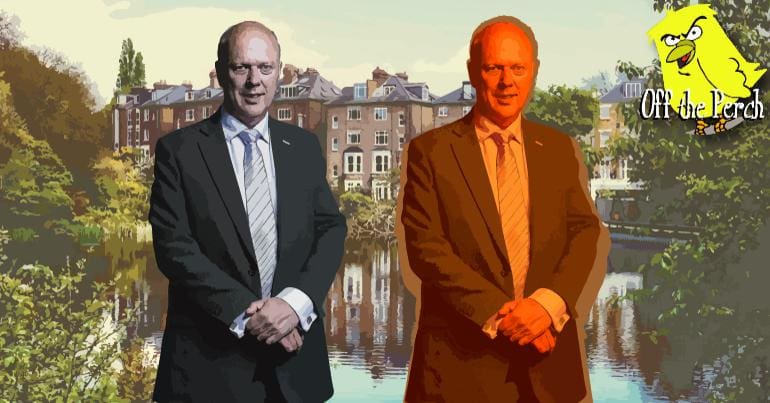 Chris Grayling besides a cutout of himself