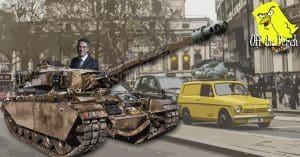 Gavin Williamson in a tank on London's streets