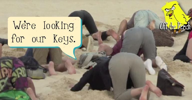 People with their heads in the sand - one saying "We're looking for our keys"