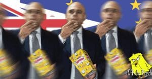 Images of an increasingly blurred Sajid Javid eating popcorn