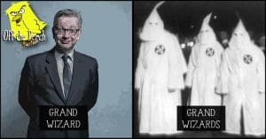 Image of Michael Gove labelled as 'grand wizard' and image of KKK members labelled 'grand wizards'