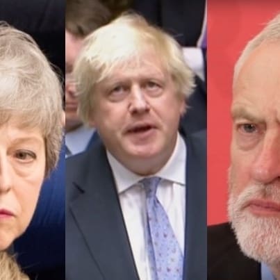 Theresa May, Boris Johnson and Jeremy Corbyn