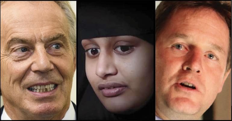 Image of Tony Blair, Shamima Begum, and Nick Clegg