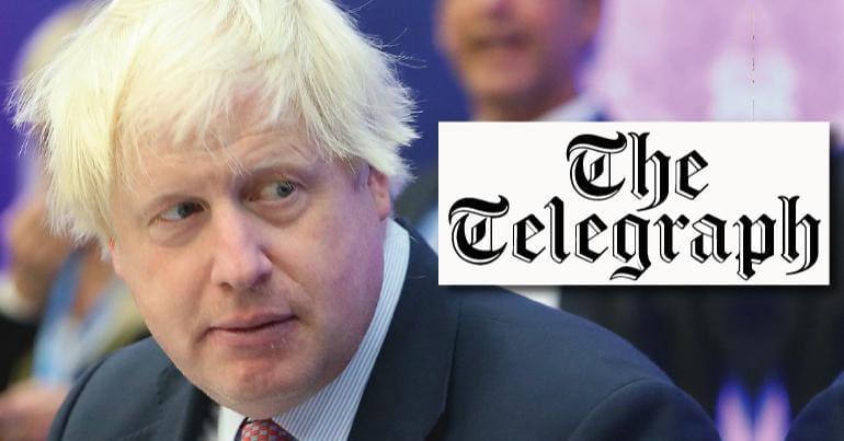 Boris Johnson and The Telegraph logo