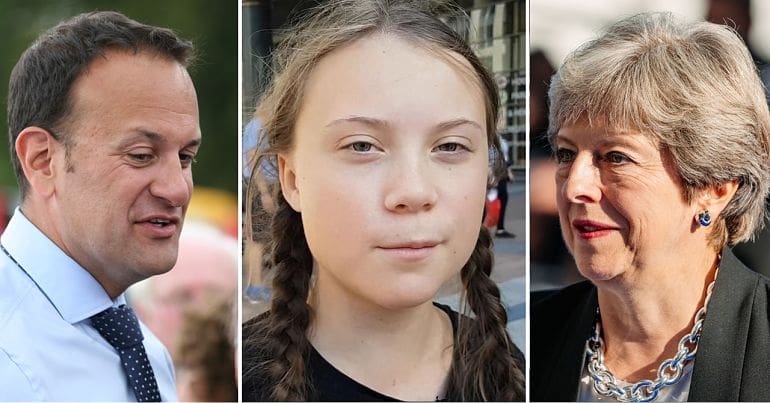 Leo Varadkar, Greta Thunberg and Theresa May