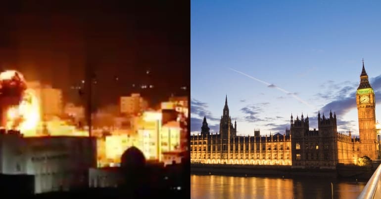 Gaza under attack and UK Houses of Parliament