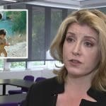 Palestinian children play together; Penny Mordaunt
