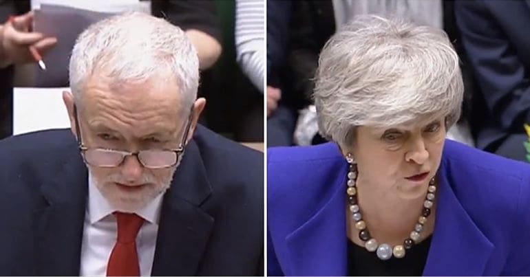 Jeremy Corbyn and Theresa May at PMQs