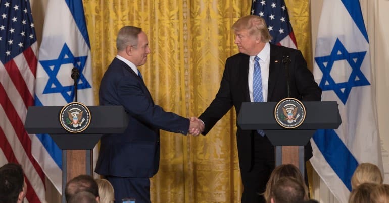 President Donald Trump and Israeli prime minister Benjamin Netanyahu at a press conference