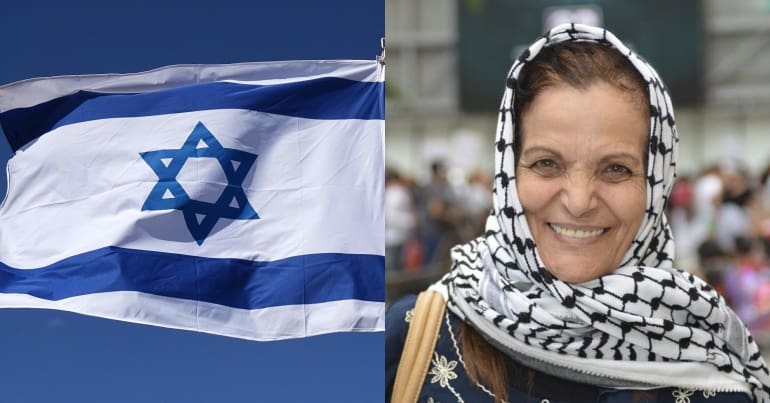 Israeli flag and Rasmea Odeh