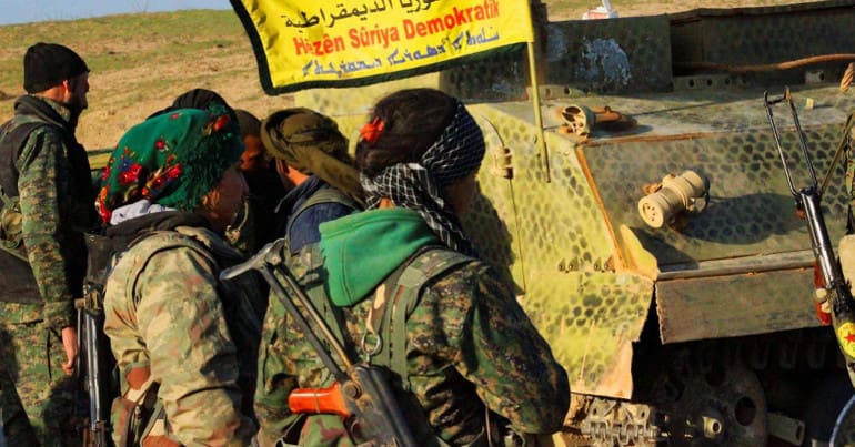 YPJ fighters. The YPJ are part of the Syrian Defence Forces