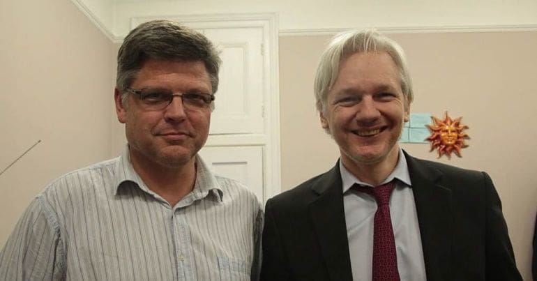 Greg Barns and Julian Assange (2013)