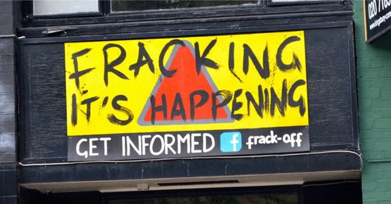 A fracking protest sign