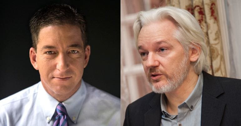 A picture of Glenn Greenwald and Julian Assange