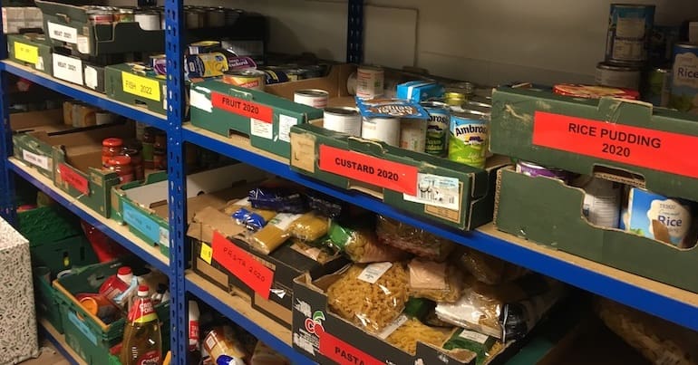 Shelves in a foodbank