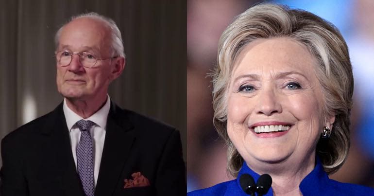 A photo of Julian Assange's father, John Shipton, and Hillary Clinton