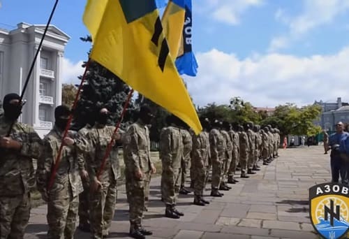 Members of Ukraine's neo-fascist Azov Battalion in military uniform