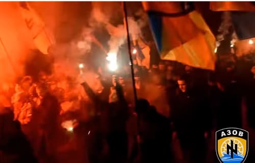 Ukraine's neo-fascist Azov Battalion marching