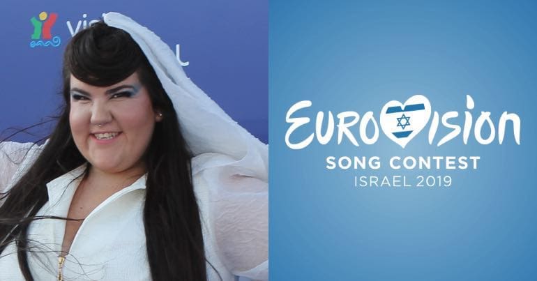 A photo of Netta Barzilai and an image of the Eurovision 2019 logo
