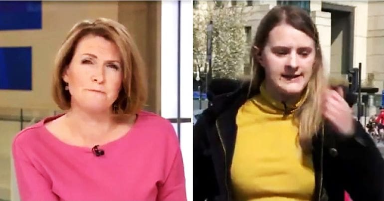 Sky News reporter Jayne Secker interviewing campaigner Kirsty Archer.