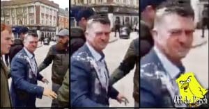 Increasing close ups of a milkshaked Tommy Robinson