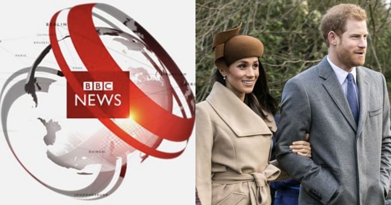 BBC News logo and Prince Harry and meghan