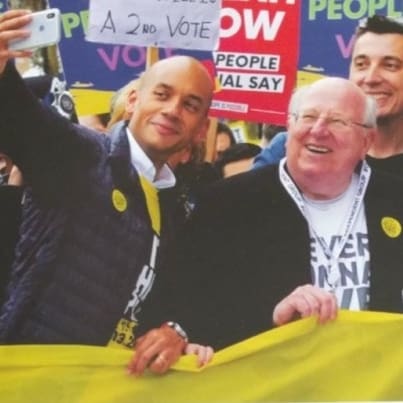 The Change UK logo pictured next to members of Change UK, including Chuka Umunna, Mike Gapes and Gavin Shuker