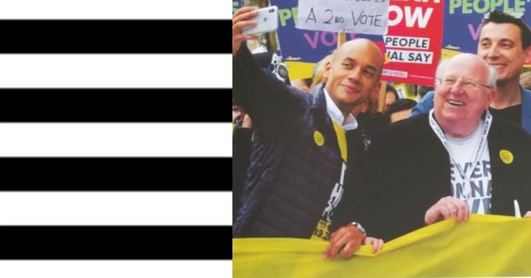 The Change UK logo pictured next to members of Change UK, including Chuka Umunna, Mike Gapes and Gavin Shuker