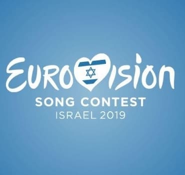 An image of the the Israeli Eurovision logo alongside a photo of a pro-Palestine demonstration in Dublin.