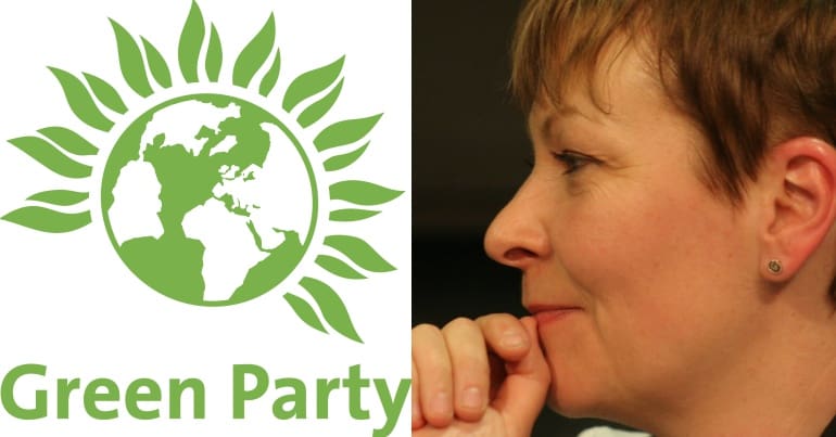 Green Party Logo and Caroline Lucas