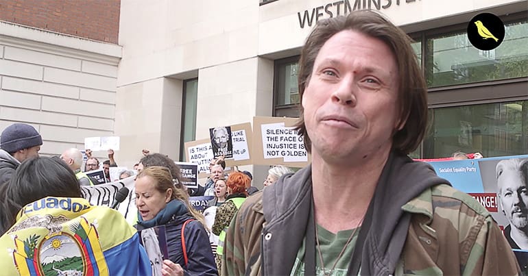 Lauri Love at Assange arrest protest