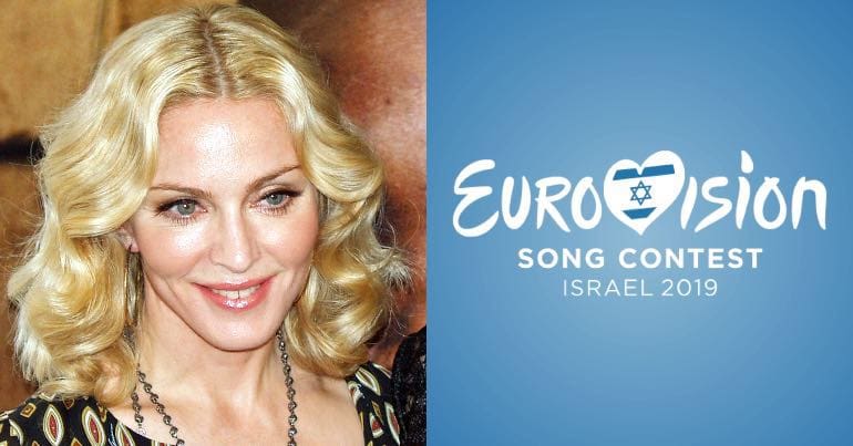 A photo of Madonna alongside the Israeli Eurovision logo