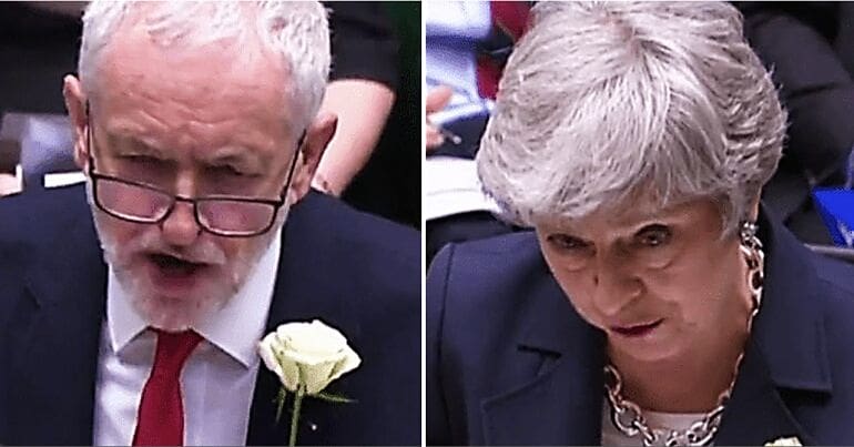 Jeremy Corbyn and Theresa May at PMQs