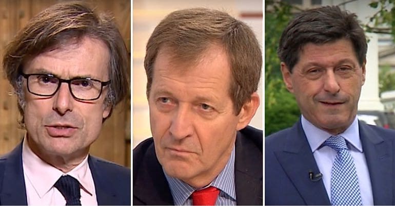 ITV's Robert Peston, next to Alastair Campbell and the BBC's Jon Sopel