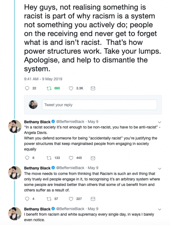Twitter thread by Bethany Black on racism