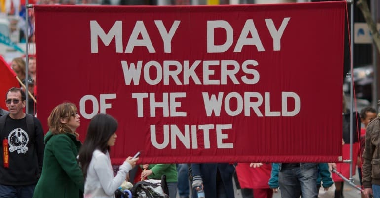 May Day - Workers of the World Unite banner