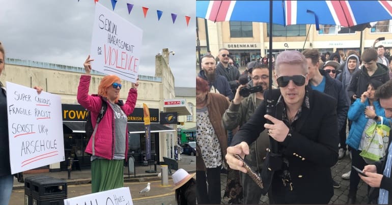 Protest signs and sexist, racist fash