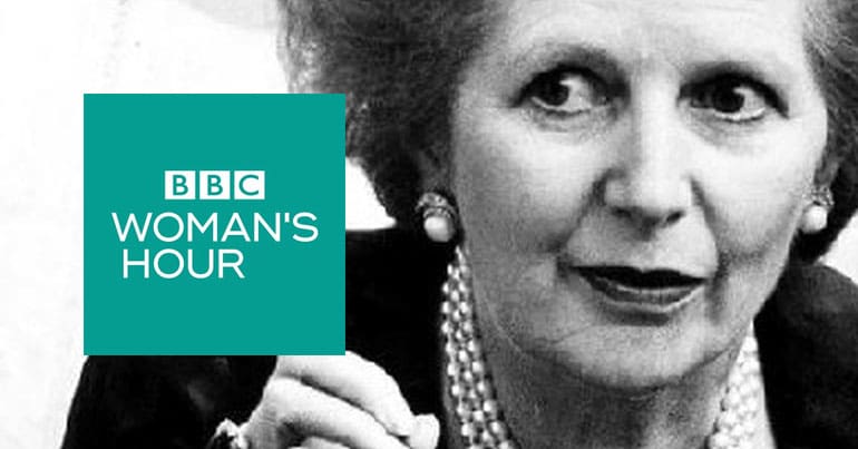 Margaret Thatcher and BBC Woman's Hour logo